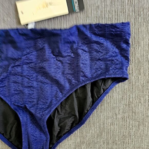 Gottex textured tutti frutti Navy Tab Side textured Hipster Bikini Bottom sz 14 - Picture 7 of 7